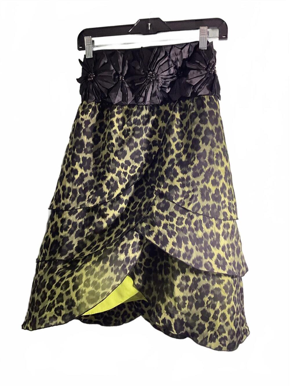 Alice + Olivia Green Strapless Silk Leopard Print Tiered Mini Skirt Small - Picture 2 of 10